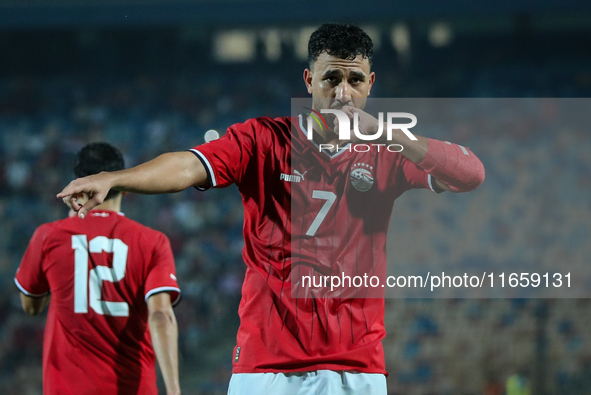 Mahmoud Ahmed of Egypt celebrates after he scores the first goal during the Africa Cup of Nations Qualifiers 2025 match number 61 between Eg...