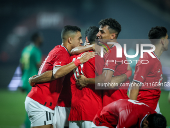 Mohamed Salah of Egypt celebrates with a teammate after scoring the second goal during the Africa Cup of Nations Qualifiers 2025, match numb...