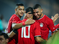 Mohamed Salah of Egypt celebrates with a teammate after scoring the second goal during the Africa Cup of Nations Qualifiers 2025, match numb...