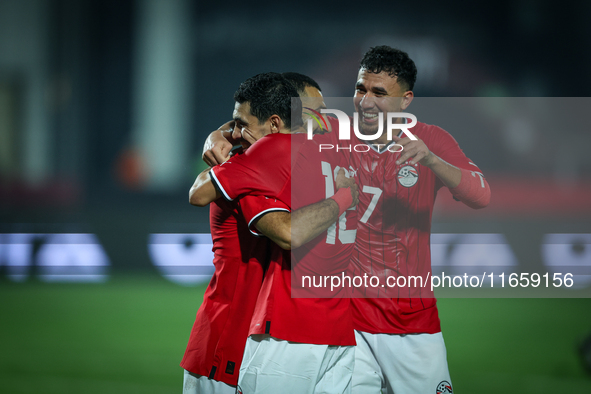 Mohamed Salah of Egypt celebrates with a teammate after scoring the second goal during the Africa Cup of Nations Qualifiers 2025, match numb...