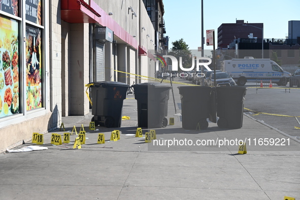 NYPD crime scene investigators are at the scene where a 27-year-old man, identified as Jose Galloway, is shot multiple times and killed in t...