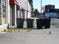 NYPD crime scene investigators are at the scene where a 27-year-old man, identified as Jose Galloway, is shot multiple times and killed in t...