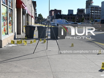 NYPD crime scene investigators are at the scene where a 27-year-old man, identified as Jose Galloway, is shot multiple times and killed in t...