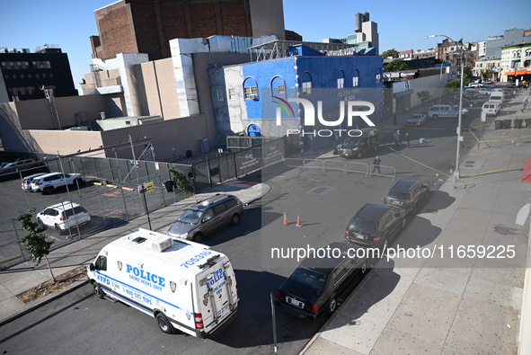 NYPD crime scene investigators are at the scene where a 27-year-old man, identified as Jose Galloway, is shot multiple times and killed in t...