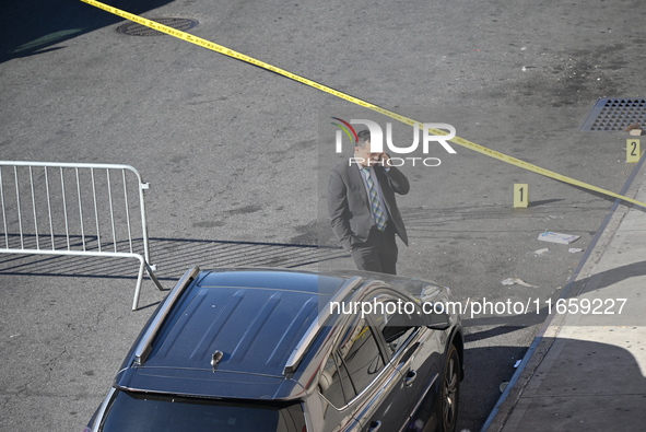 NYPD crime scene investigators are at the scene where a 27-year-old man, identified as Jose Galloway, is shot multiple times and killed in t...