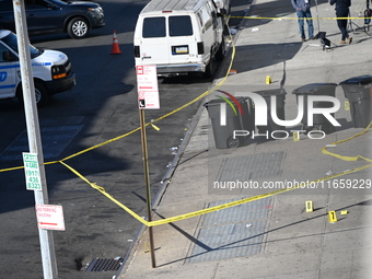 NYPD crime scene investigators are at the scene where a 27-year-old man, identified as Jose Galloway, is shot multiple times and killed in t...