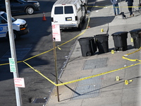 NYPD crime scene investigators are at the scene where a 27-year-old man, identified as Jose Galloway, is shot multiple times and killed in t...