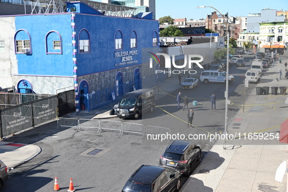 NYPD crime scene investigators are at the scene where a 27-year-old man, identified as Jose Galloway, is shot multiple times and killed in t...