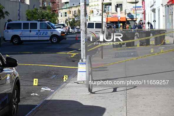 NYPD crime scene investigators are at the scene where a 27-year-old man, identified as Jose Galloway, is shot multiple times and killed in t...