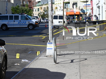 NYPD crime scene investigators are at the scene where a 27-year-old man, identified as Jose Galloway, is shot multiple times and killed in t...