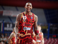 Umana Reyer's Aamir Simms participates in the Italian LBA basketball championship match between Umana Reyer Venezia and Virtus Segafredo Bol...