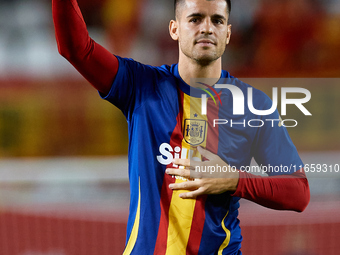 Alvaro Morata of Spain waves his hand to the crowd before the UEFA Nations League group D game between Spain and Denmark at Enrique Roca sta...