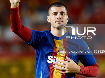 Alvaro Morata of Spain waves his hand to the crowd before the UEFA Nations League group D game between Spain and Denmark at Enrique Roca sta...