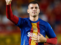 Alvaro Morata of Spain waves his hand to the crowd before the UEFA Nations League group D game between Spain and Denmark at Enrique Roca sta...