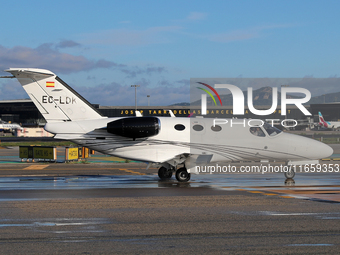 A Cessna 510 Citation Mustang from ClipperJet company is on the runway ready to take off from Barcelona airport in Barcelona, Spain, on Octo...