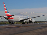 A Boeing 787-8 Dreamliner from American Airlines is on the runway ready to take off from Barcelona airport in Barcelona, Spain, on October 8...