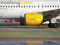 An Airbus A320-271N from Vueling is on the runway ready to take off from Barcelona airport in Barcelona, Spain, on October 8, 2024. (