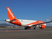 An Airbus A320-251N from easyJet is on the runway ready to take off from Barcelona airport in Barcelona, Spain, on October 8, 2024. (