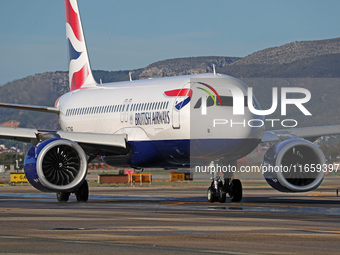 An Airbus A320-251N from British Airways is on the runway ready to take off from Barcelona airport in Barcelona, Spain, on October 8, 2024....