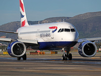 An Airbus A320-251N from British Airways is on the runway ready to take off from Barcelona airport in Barcelona, Spain, on October 8, 2024....