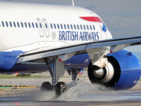 An Airbus A320-251N from British Airways is on the runway ready to take off from Barcelona airport in Barcelona, Spain, on October 8, 2024....