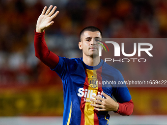 Alvaro Morata of Spain waves his hand to the crowd before the UEFA Nations League group D game between Spain and Denmark at Enrique Roca sta...