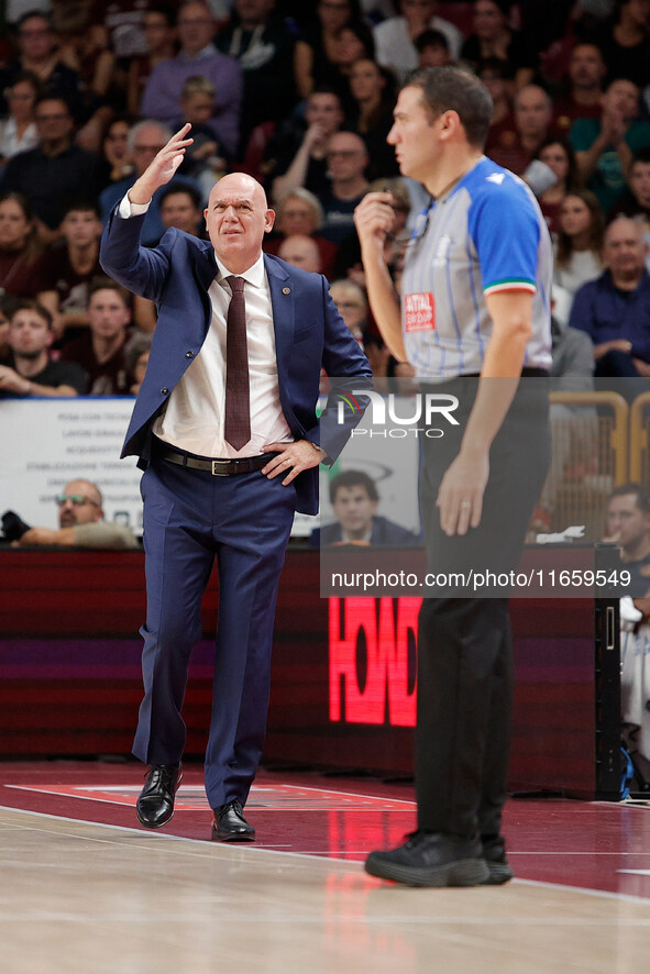 Umana Reyer's head coach Neven Spahija is present during the Italian LBA basketball championship match between Umana Reyer Venezia and Virtu...