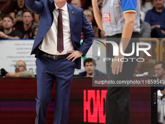 Umana Reyer's head coach Neven Spahija is present during the Italian LBA basketball championship match between Umana Reyer Venezia and Virtu...