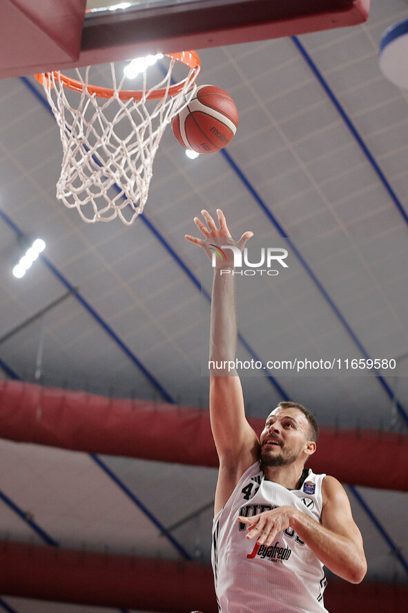 Ante Zizic of Virtus Bologna participates in the Italian LBA basketball championship match between Umana Reyer Venezia and Virtus Segafredo...