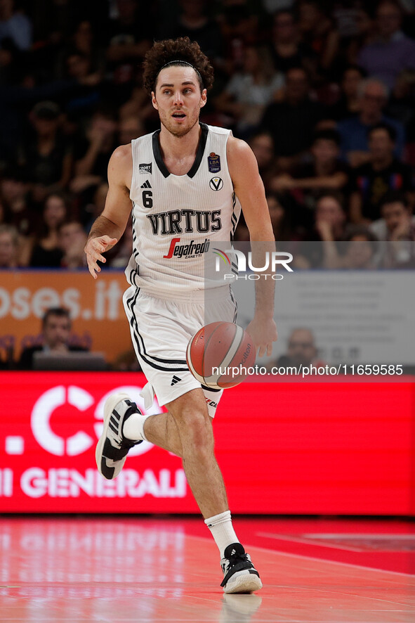 Alessandro Pajola of Virtus Bologna participates in the Italian LBA basketball championship match between Umana Reyer Venezia and Virtus Seg...