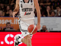 Alessandro Pajola of Virtus Bologna participates in the Italian LBA basketball championship match between Umana Reyer Venezia and Virtus Seg...