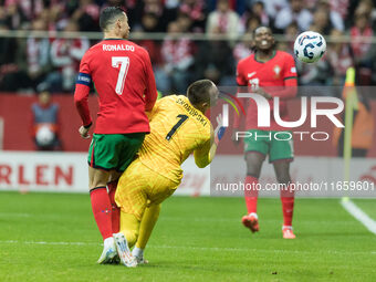 Cristiano Ronaldo , Lukasz Skorupski  during UEFA Nations League match Poland vs Portugal in Warsaw Poland on 12 October 2024. (