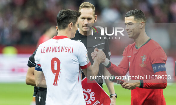 Robert Lewandowski , Cristiano Ronaldo  during UEFA Nations League match Poland vs Portugal in Warsaw Poland on 12 October 2024. 