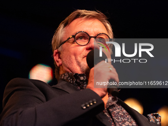 Hape Kerkeling, a German author, appears on the stage of the theater of Tanzbrunnen in Cologne, Germany, on October 12, 2024, during the lit...