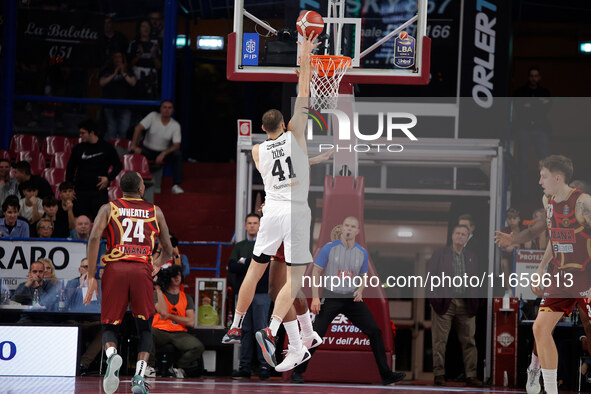 Ante Zizic of Virtus Bologna participates in the Italian LBA basketball championship match between Umana Reyer Venezia and Virtus Segafredo...