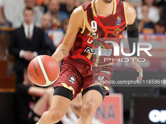 Davide Moretti of Umana Reyer participates in the Italian LBA basketball championship match between Umana Reyer Venezia and Virtus Segafredo...