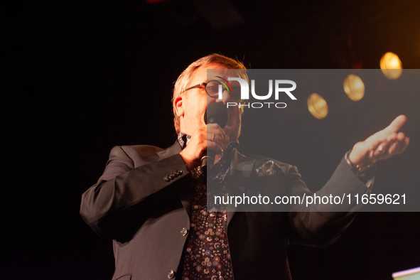 Hape Kerkeling, a German author, appears on the stage of the theater of Tanzbrunnen in Cologne, Germany, on October 12, 2024, during the lit...