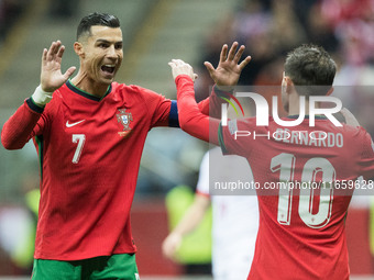 Cristiano Ronaldo , Bernardo Silva , goal celebration during UEFA Nations League match Poland vs Portugal in Warsaw Poland on 12 October 202...