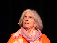 Donna Leon, an American author, is on the stage of the theater of Tanzbrunnen in Cologne, Germany, on October 12, 2024, during the lit.colog...