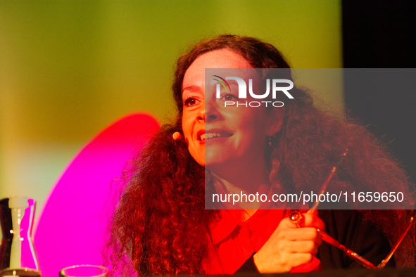 Shelly Kupferberg, a German journalist, is on the stage of the Theater of Tanzbrunnen in Cologne, Germany, on October 12, 2024, during the L...