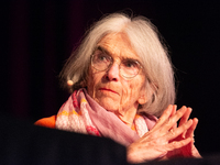 Donna Leon, an American author, is on the stage of the theater of Tanzbrunnen in Cologne, Germany, on October 12, 2024, during the lit.colog...