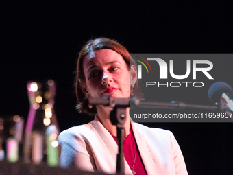 Annett Renneberg, a German actress, is on the stage of the theater of Tanzbrunnen in Cologne, Germany, on October 12, 2024, during the lit.c...