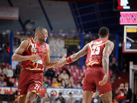 Umana Reyer's Mfiondo Kabangele and Umana Reyer's Davide Moretti participate in the Italian LBA basketball championship match between Umana...