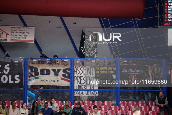 Virtus Bologna's supporters attend the Italian LBA basketball championship match between Umana Reyer Venezia and Virtus Segafredo Bologna at...