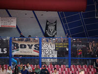 Virtus Bologna's supporters attend the Italian LBA basketball championship match between Umana Reyer Venezia and Virtus Segafredo Bologna at...