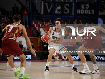 Alessandro Pajola of Virtus Bologna participates in the Italian LBA basketball championship match between Umana Reyer Venezia and Virtus Seg...