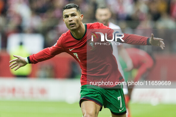 Cristiano Ronaldo , goal celebration during UEFA Nations League match Poland vs Portugal in Warsaw Poland on 12 October 2024. 