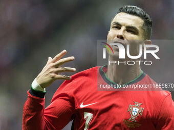 Cristiano Ronaldo , goal celebration during UEFA Nations League match Poland vs Portugal in Warsaw Poland on 12 October 2024. (