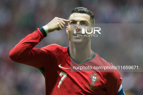 Cristiano Ronaldo , goal celebration during UEFA Nations League match Poland vs Portugal in Warsaw Poland on 12 October 2024. 