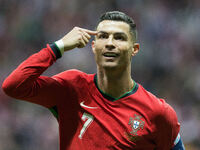 Cristiano Ronaldo , goal celebration during UEFA Nations League match Poland vs Portugal in Warsaw Poland on 12 October 2024. (